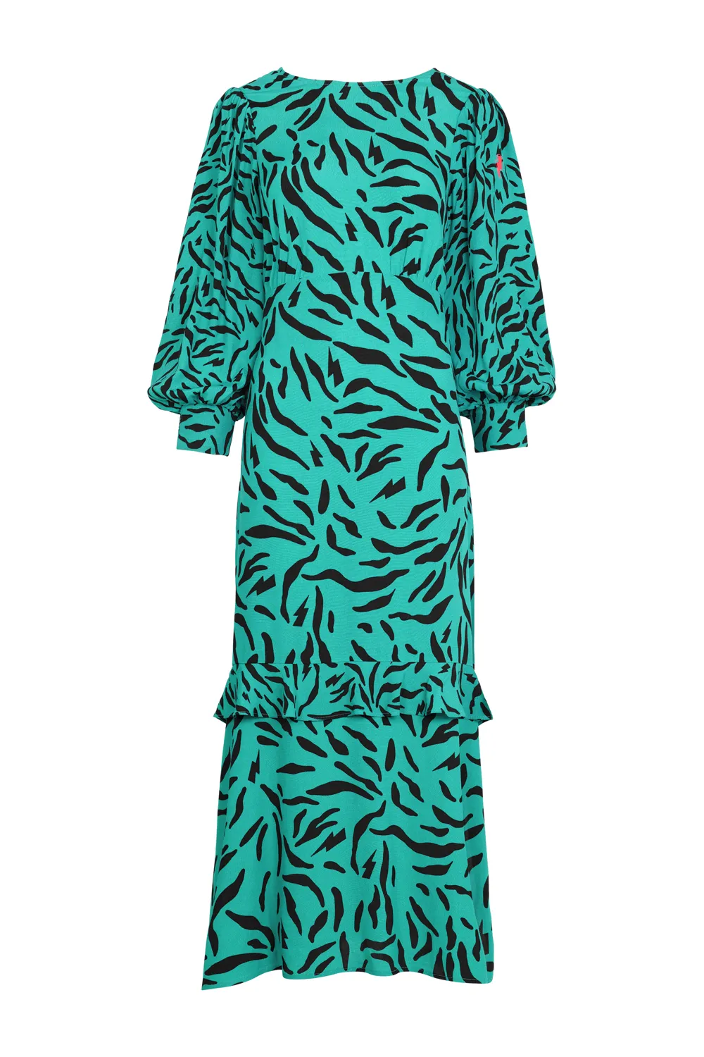 Teal with Black Zebra Frill Midi Dress