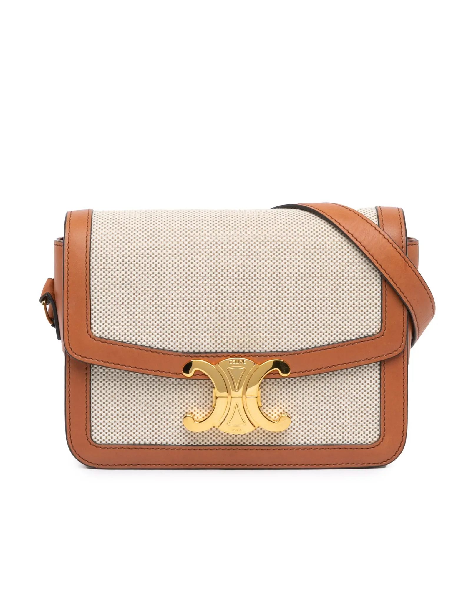 Triomphe Teen Shoulder Bag with Calfskin Trim and Adjustable Strap