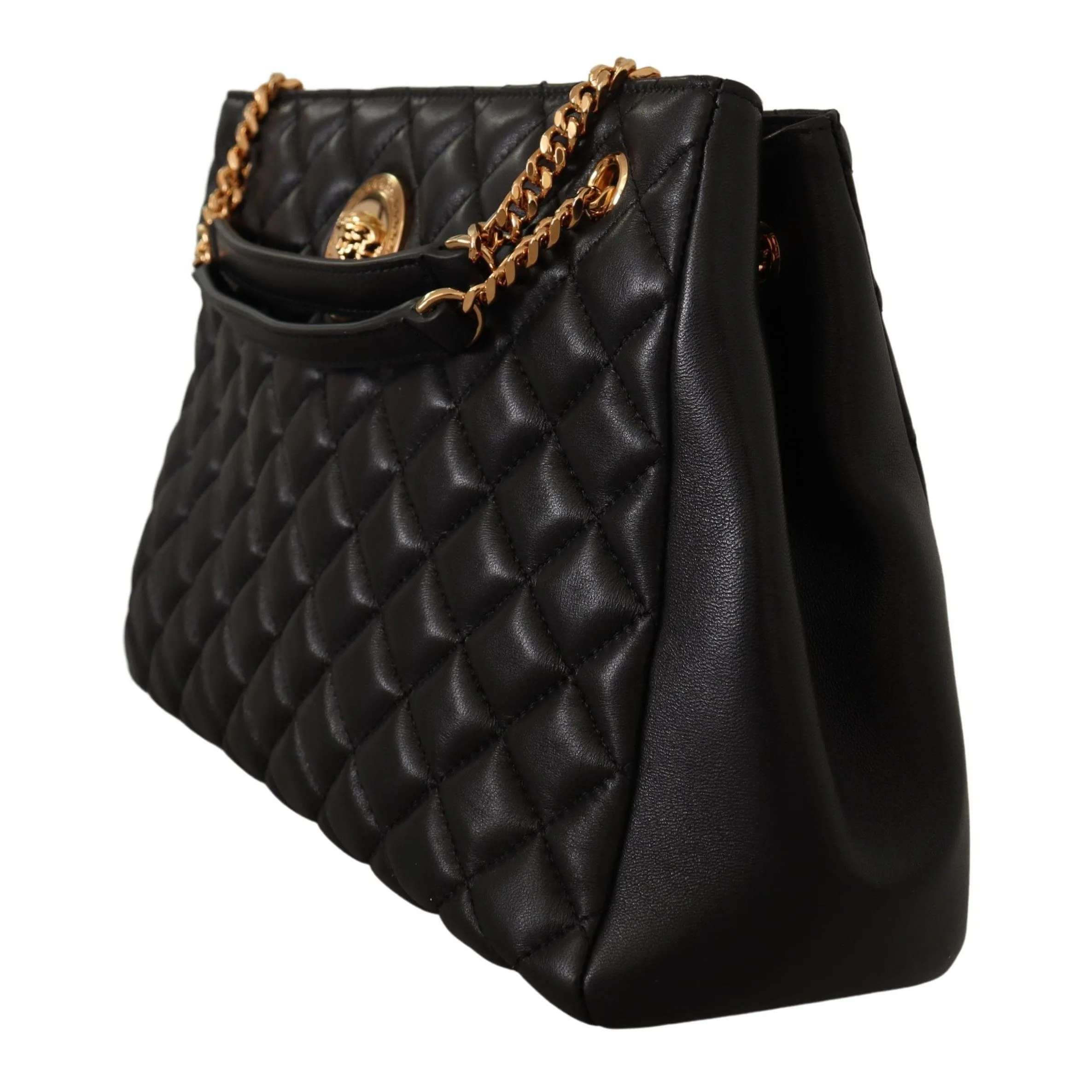 Versace Elegant Large Black Nappa Leather Tote