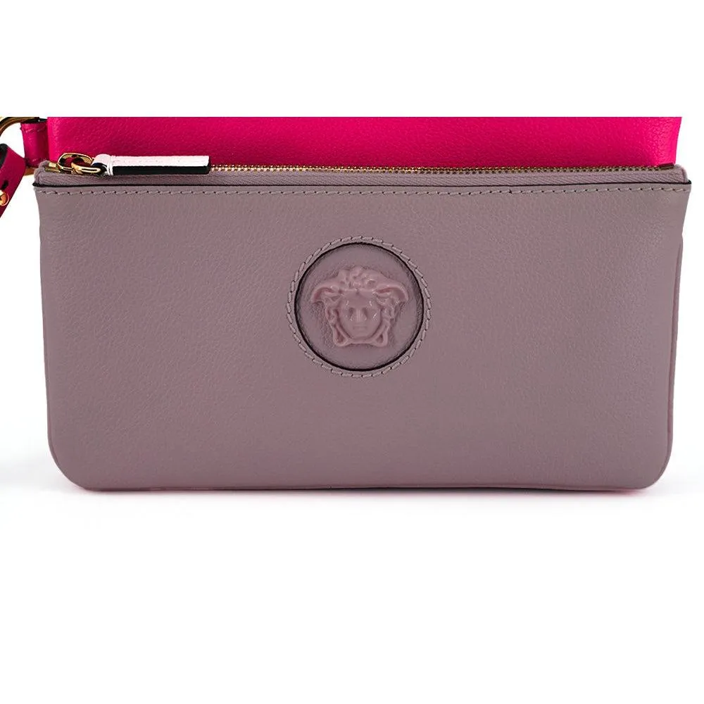 Versace Elegant Pink Leather Pouch Clutch