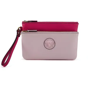 Versace Elegant Pink Leather Pouch Clutch