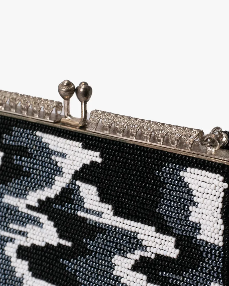 Vintage Bag, Purse, Beaded, Black Abstract Clouds