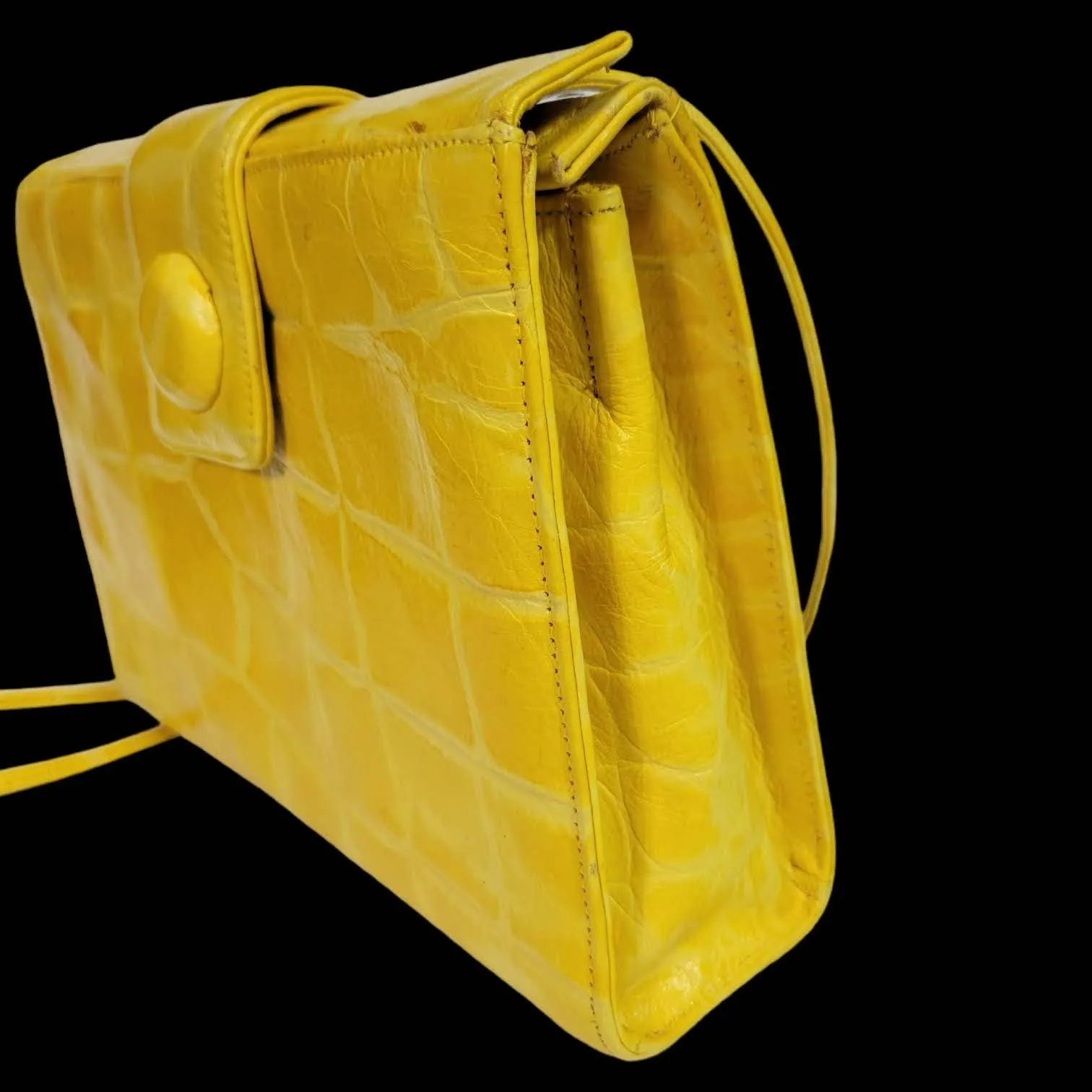 Vintage Vanessa Yellow Shoulder Bag Leather Crossbody Croc Embossed Structured Frame