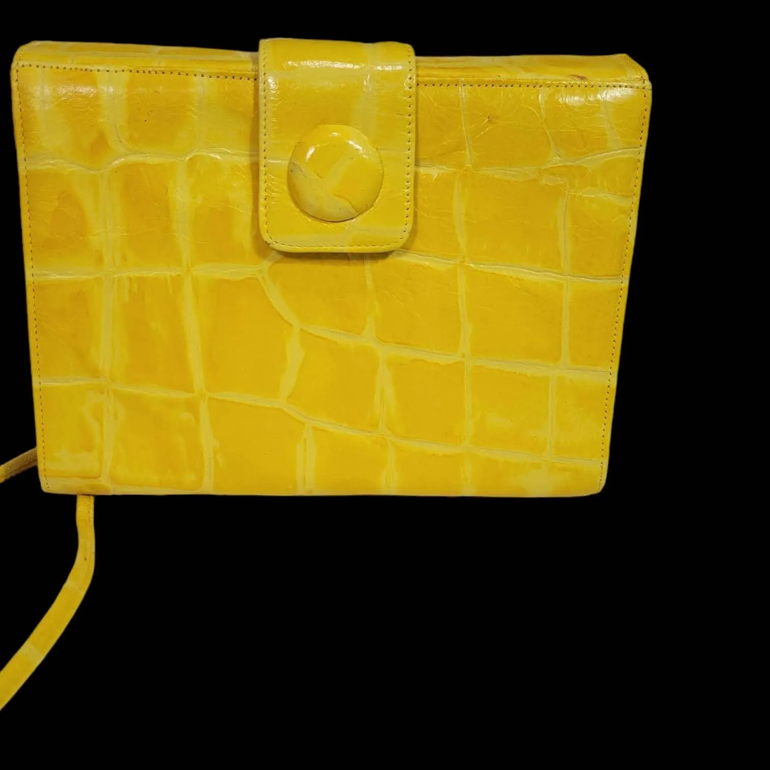 Vintage Vanessa Yellow Shoulder Bag Leather Crossbody Croc Embossed Structured Frame