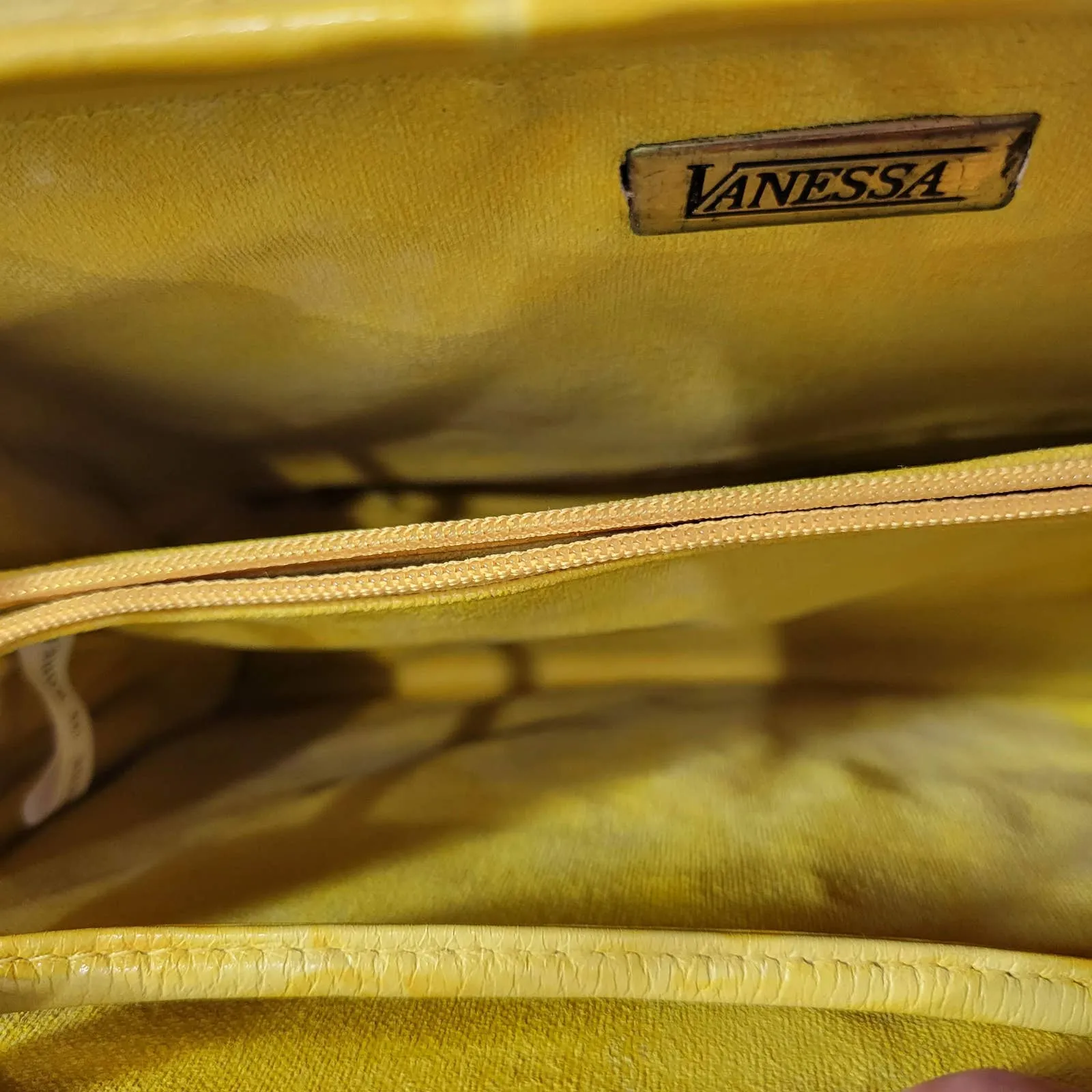 Vintage Vanessa Yellow Shoulder Bag Leather Crossbody Croc Embossed Structured Frame