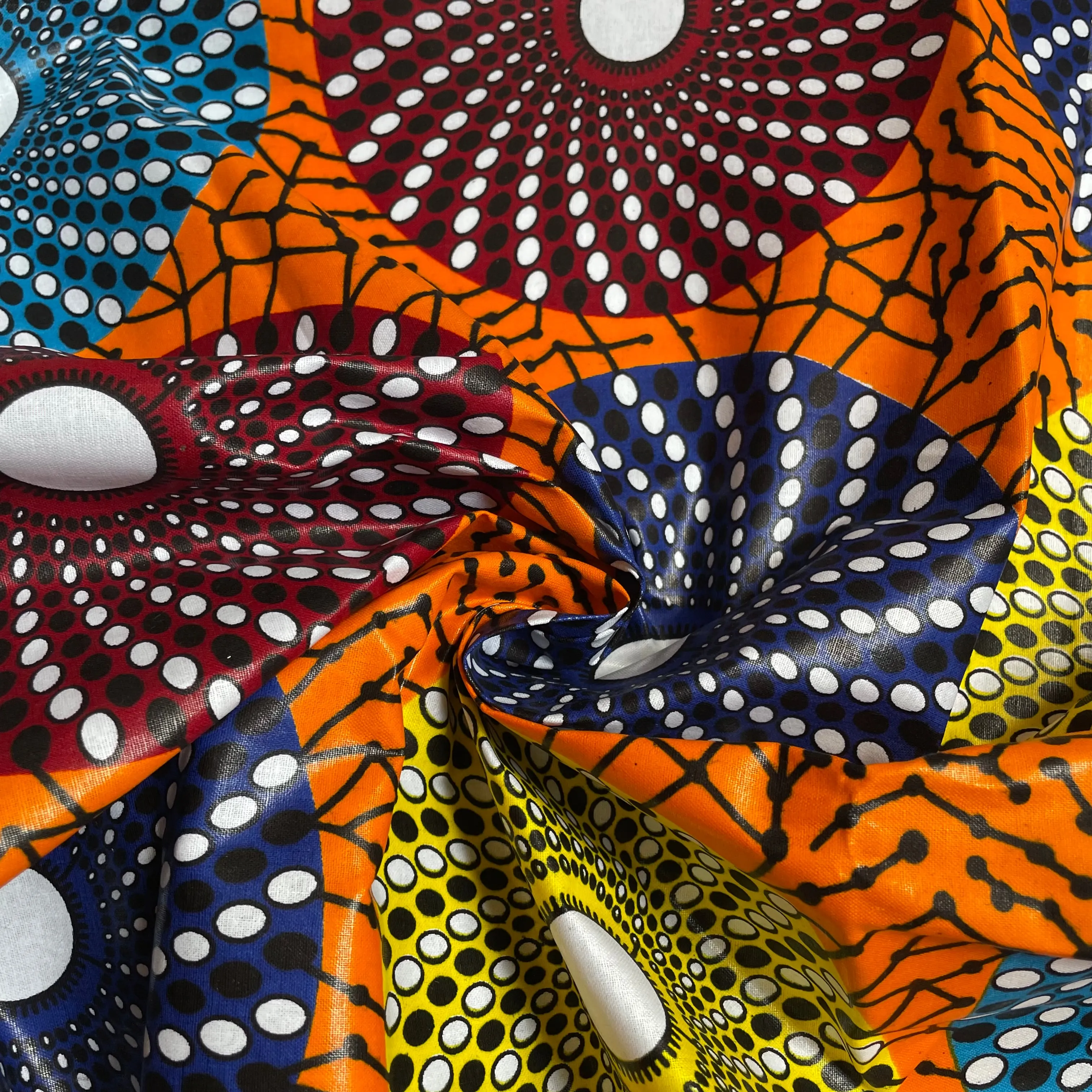 Wax Print Cotton - Multicolor Disks on Orange