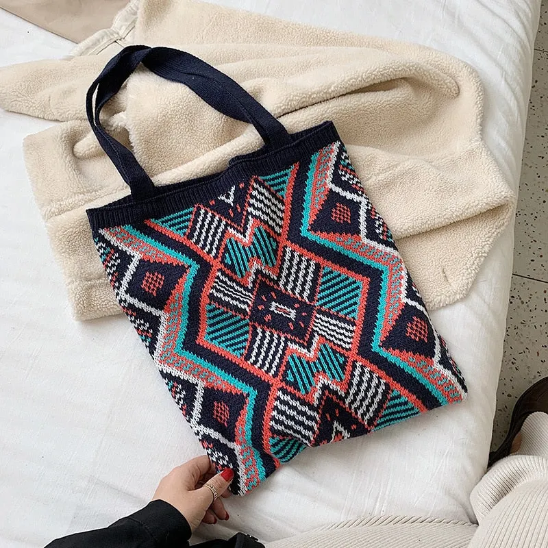 Women Crochet Woolen Tote Bags