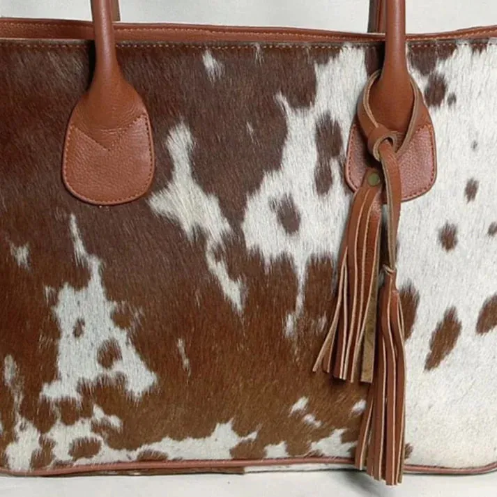 Womens Handmade White & Brown Cowhide Purse