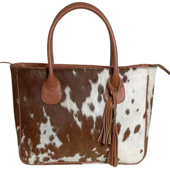 Womens Handmade White & Brown Cowhide Purse